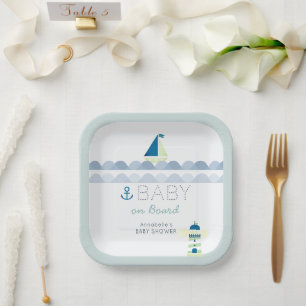 Baby on Board Nautical Blue Boy Baby Shower Paper Plates