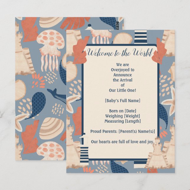 Baby on Board Nautical Boy Birth Announcement  Postcard (Front/Back)