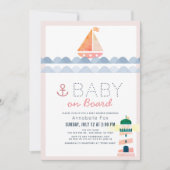 Baby on Board Nautical Pink Girl Baby Shower Invitation (Front)
