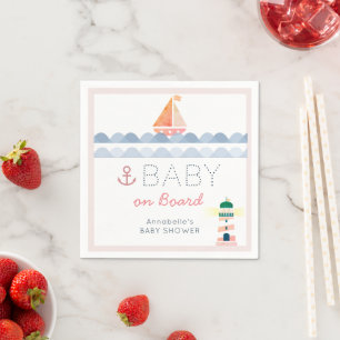 Baby on Board Nautical Pink Girl Baby Shower Napkins