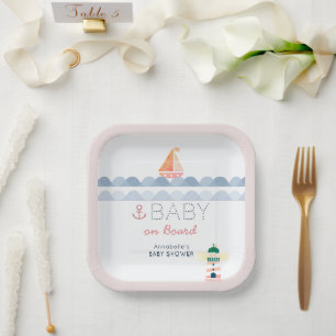 Baby on Board Nautical Pink Girl Baby Shower Paper Plates