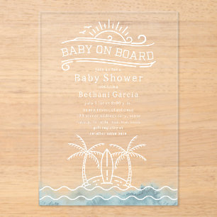 Baby On Board Ocean Waves Neutral Baby Shower Acrylic Invitations