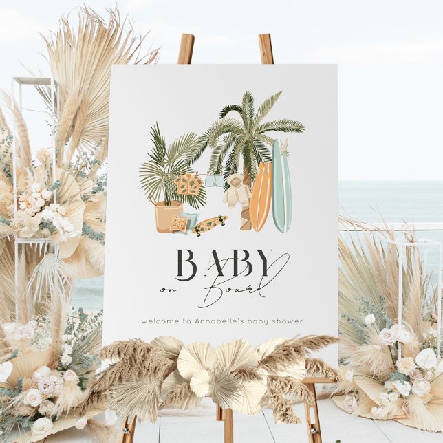 Baby on Board Palm Tree Surf Baby Shower Welcome (Creator Uploaded)