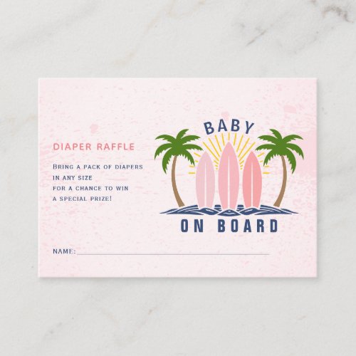 Baby on board pink baby girl shower diaper raffle enclosure card