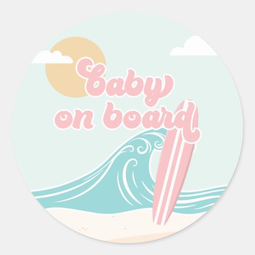 Baby on Board Pink Beach Baby Shower Classic Round Sticker