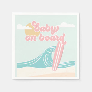 Baby on Board Pink Beach Baby Shower Napkins