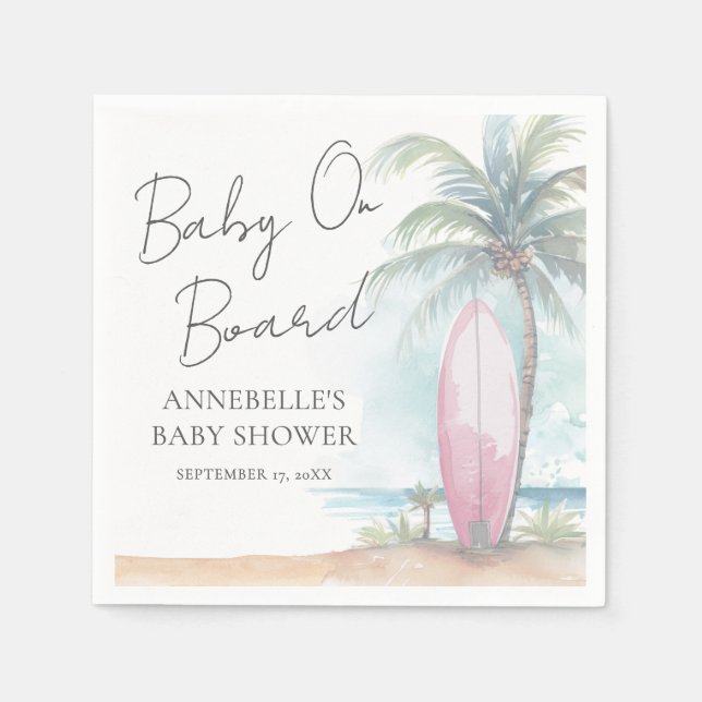 Baby On Board Pink Beach Baby Shower Napkins (Front)