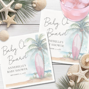 Baby On Board Pink Beach Baby Shower Napkins
