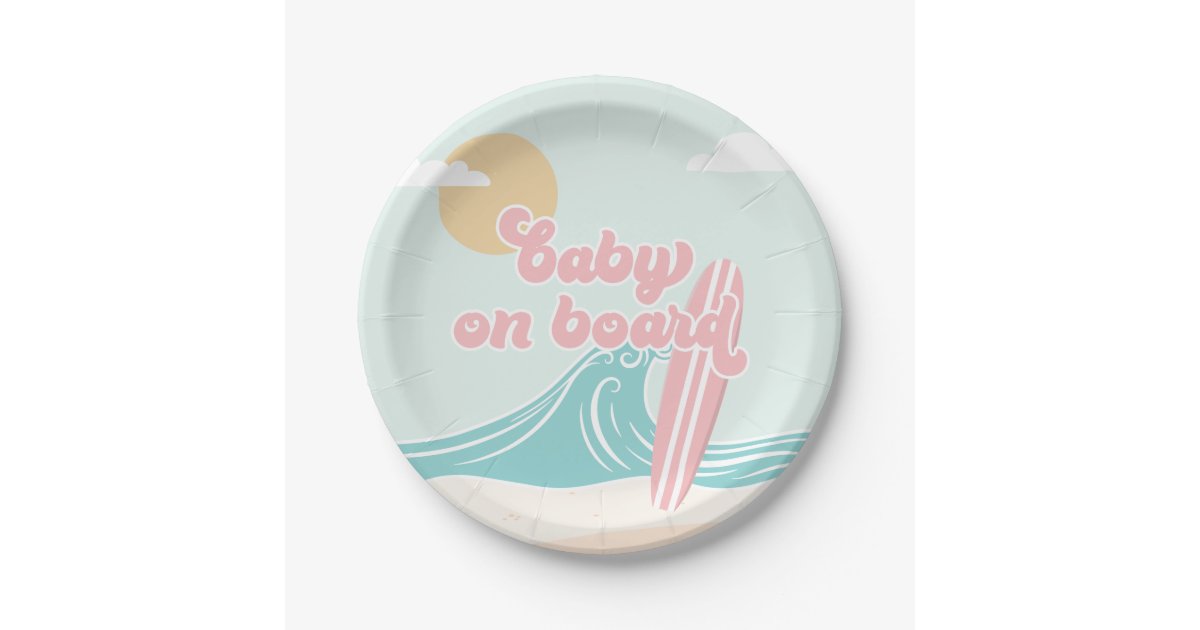 Baby on Board Pink Beach Baby Shower Paper Plates
