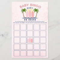 Baby on board pink girl baby shower Bingo game