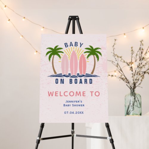 Baby on board pink girl baby shower welcome sign