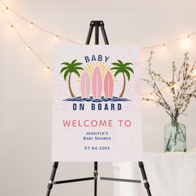 Baby on board pink girl baby shower welcome sign (In Situ (Stand))