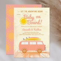 Baby on board pink girl surfboard baby shower