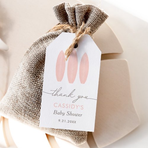 Baby on Board Pink Surf Baby Shower Gift Tags