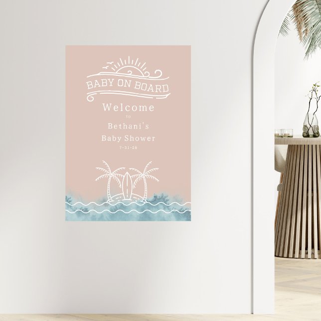 Baby On Board Pink Surf Baby Shower Welcome Poster (Creator Uploaded)