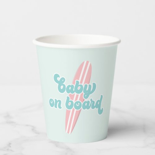 Baby on Board Pink Surf Beach Baby Shower Paper Cups
