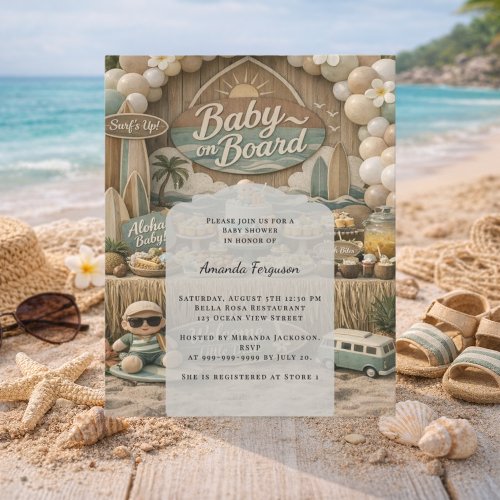 Baby on Board retro beach Baby Shower invitation