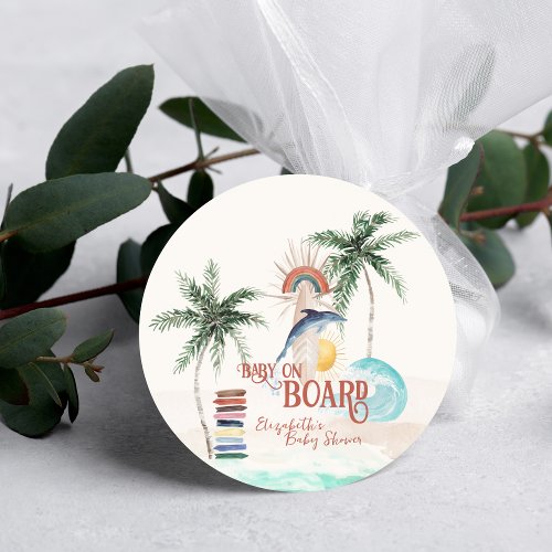 Baby on Board  Retro Summer Surf Baby Shower Classic Round Sticker