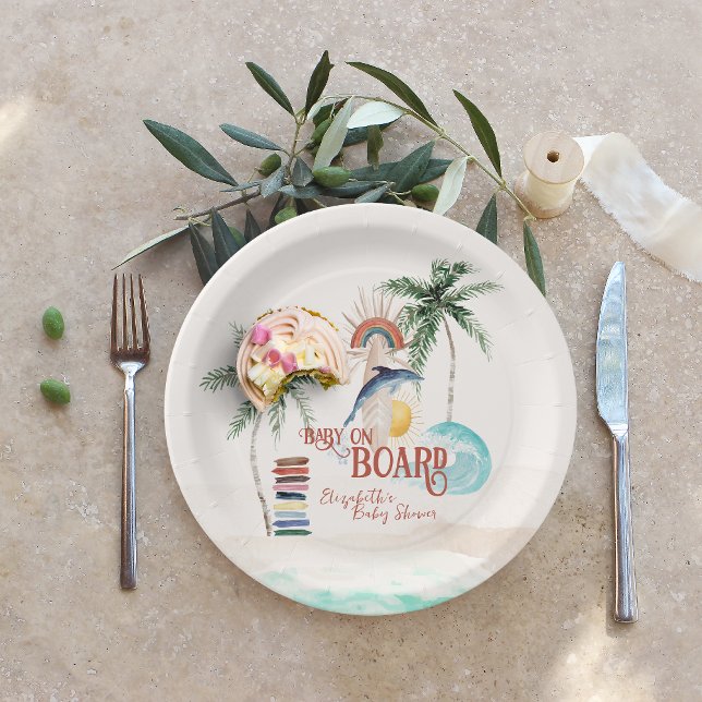 Baby on Board | Retro Summer Surf Baby Shower Paper Plates (Creator Uploaded)