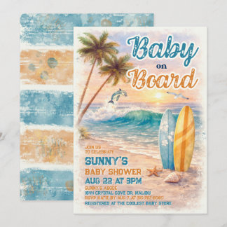 Baby on Board Retro Surf Beach Baby Shower Invitation