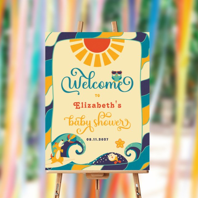 Baby on Board Retro Surfing Baby Shower Welcome (Creator Uploaded)