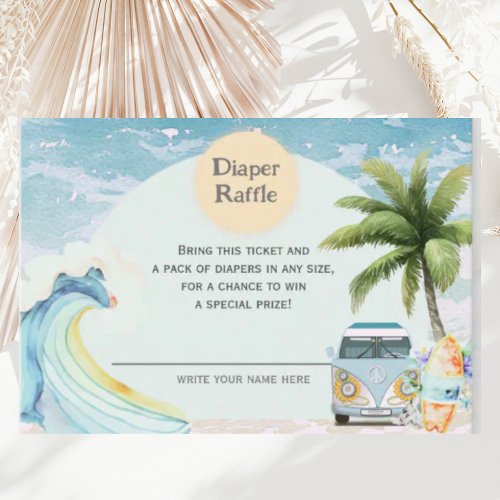 Baby on Board Retro Surfing Beach Baby Shower Enclosure Card