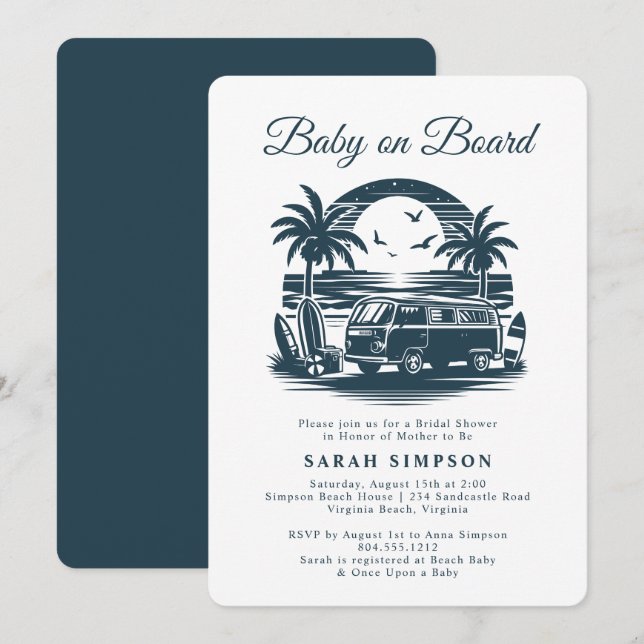 Baby on Board Retro Tropical Baby Shower  Invitation (Front/Back)