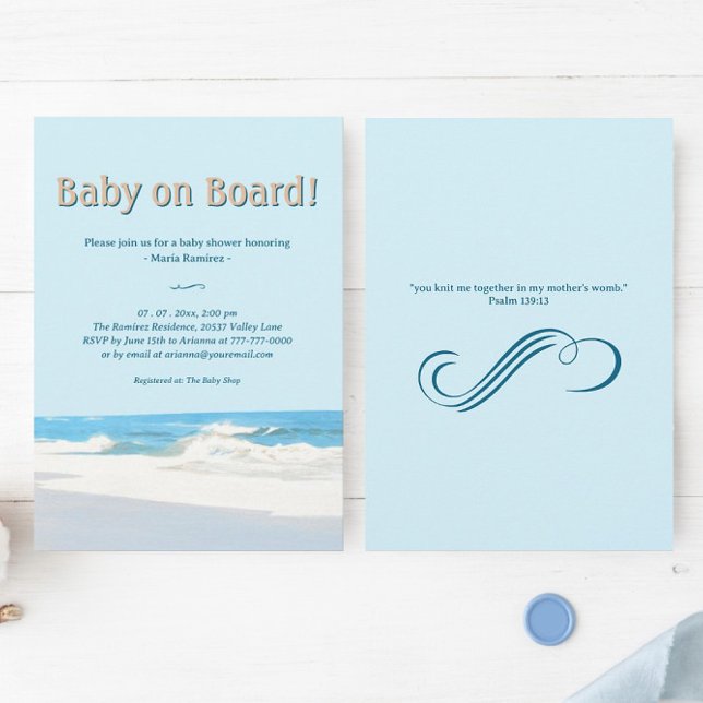 Baby on Board Seascape Ocean Baby Shower Invitation (Baby on Board Seascape Baby Shower Invitation Psalm 139)