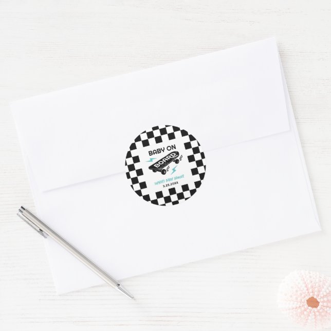 Baby on Board Skateboard Baby Shower Classic Round Sticker (Envelope)