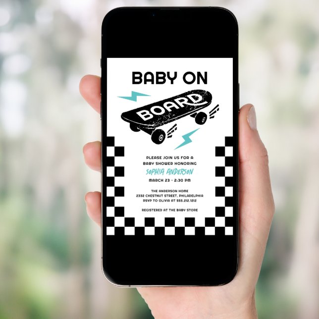 Baby on Board Skateboard Baby Shower Invitation (Front Digital)