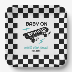Baby on Board Skateboard Baby Shower Paper Plates