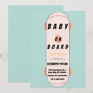 Baby on Board Skateboard Baby Shower party Invita Invitation