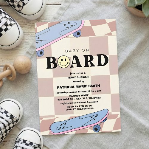 Baby on Board Skateboard Baby Shower party Invitat