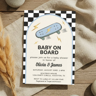Baby on Board Skateboard Baby Shower party Invitation