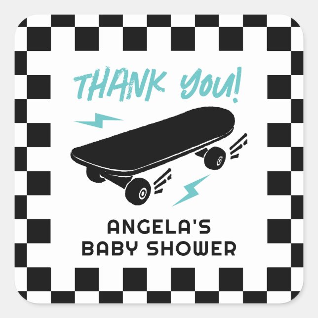 Baby on Board Skateboard Baby Shower Sticker Label (Front)
