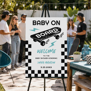 Baby on Board Skateboard Baby Shower Welcome Sign