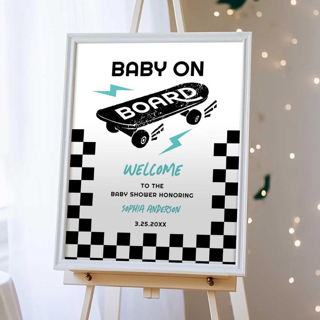 Baby on Board Skateboard Baby Shower Welcome Sign (Creator Uploaded)