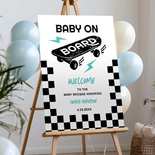 Baby on Board Skateboard Baby Shower Welcome Sign