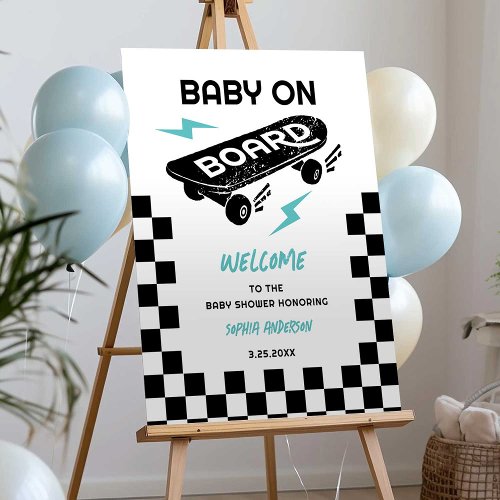 Baby on Board Skateboard Baby Shower Welcome Sign