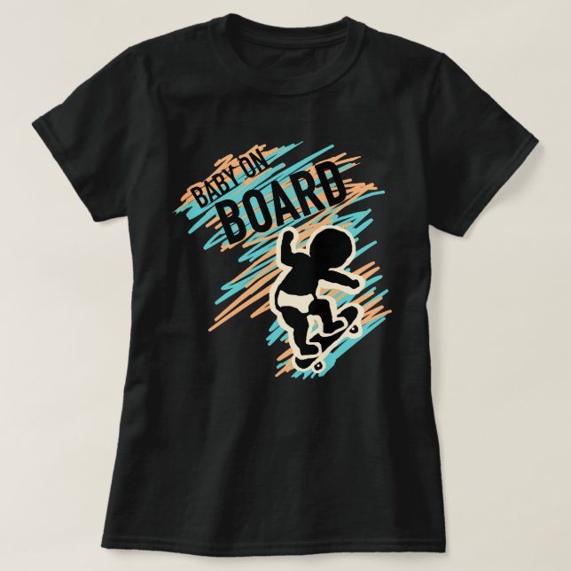 Baby on Board Skateboard Maternity Tee Shirt Funny (Design Front)