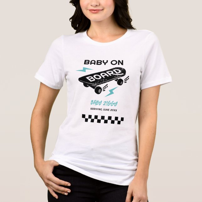 Baby on Board Skateboard Pregnancy T-shirt  Tri-Blend Shirt (Front)