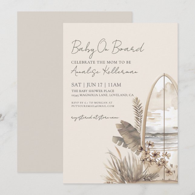 Baby On Board Summer Boho Beach Baby Shower Invitation (Front/Back)