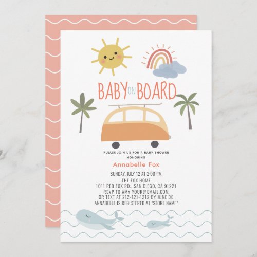 Baby on Board Sunshine Rainbow Van Baby Shower Inv Invitation