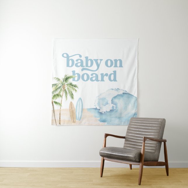 Baby on Board Surf Baby Baby Shower Backdrop (In Situ)