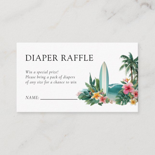 Baby on Board Surf Baby Shower Diaper Raffle Enclosure Card (Front)