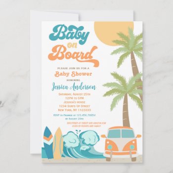 Baby On Board Surf Baby Shower Invitations by SugarPlumPaperie at Zazzle