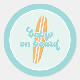 Baby on Board Surf Beach Baby Shower Classic Round Sticker