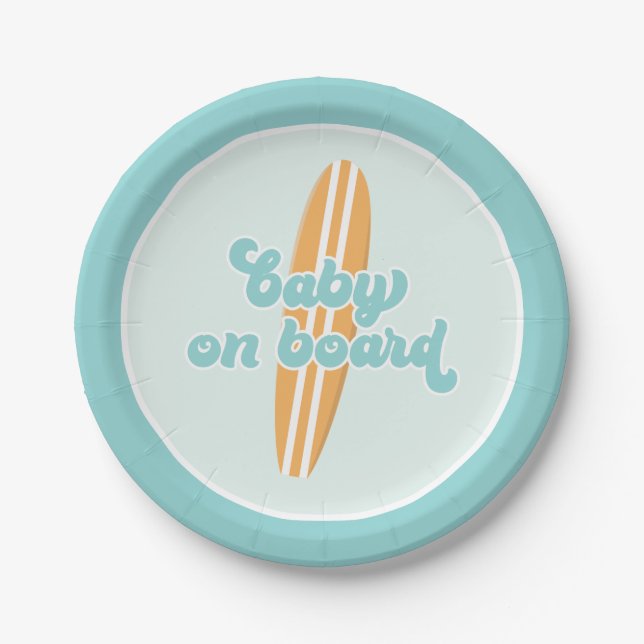 Baby on Board Surf Beach Baby Shower Paper Plates (Front)