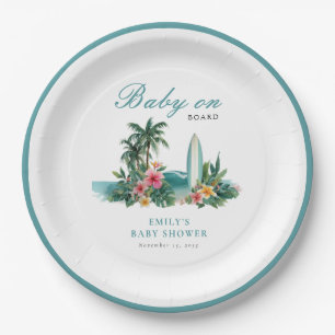 Baby On Board Surf Beach Baby Shower Paper Plates