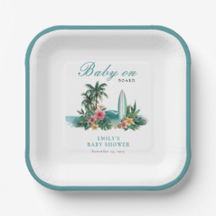 Baby On Board Surf Beach Baby Shower Paper Plates